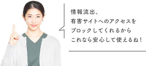 情報流出、有害サイトヘのアクセスをブロックしてくれるからこれなら安心して使えるね！