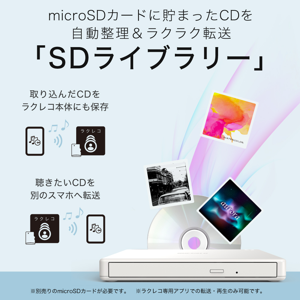 バッファロー,BUFFALO,プレスリリース,リリース,ラクレコ,CDレコーダー,スマートフォン用CDレコーダー,スマホ用,スマホで音楽,CD再生,ガジェット,便利家電,便利アイテム,スマホアクセサリ,新商品,新製品,新作,RR-PW2-WH,RR-PW2-BK,microSDカード,バックアップ