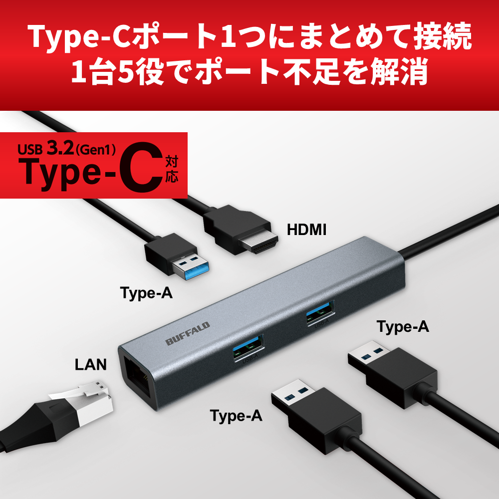 バッファロー,BUFFALO,プレスリリース,リリース,PC周辺機器,ガジェット,デジタルライフ,スマートライフ,デジタル機器,デスク周り,デスクツアー,デスクアイテム,オフィスアイテム,ビジネスアイテム,便利アイテム,LAN,HDMI,HUB,ハブ,USBポート,Type-C,ドッキングステーション,ポートリプリケーター,LUD-U3-CU301SV,ミニマリスト