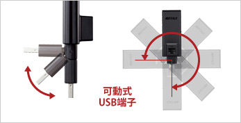 USB端子が可動するのでテレビの向きに合わせて角度調節が可能