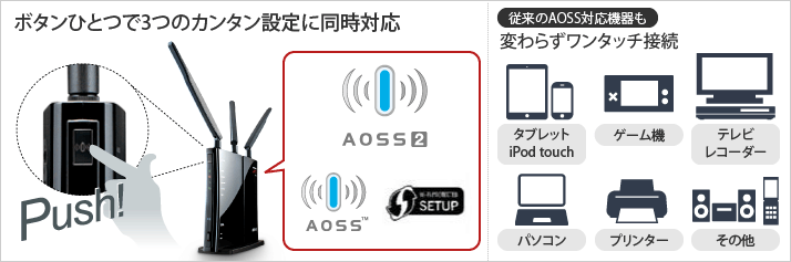 ボタンひとつで3つのカンタン設定に同時対応