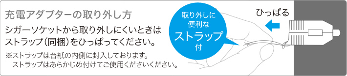 取り外しに便利なストラップホール＆ストラップ付