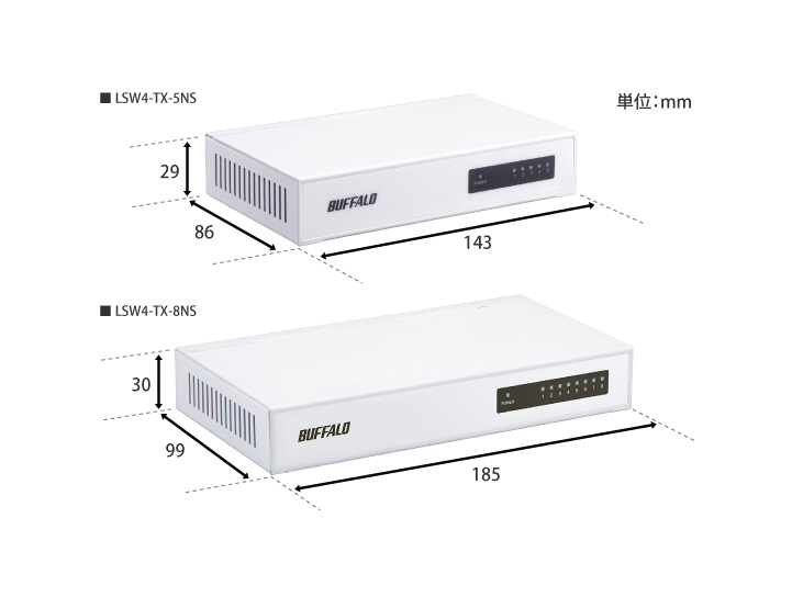 バッファロー 10 100M対応スイッチングハブ LSW4-TX-5NS 3台 電源内蔵 ホワイト 5ポート 1セット WHD 金属筐体