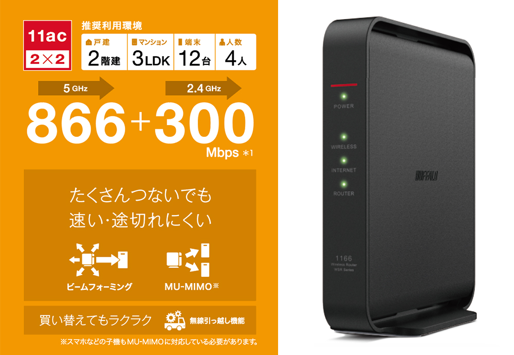 バッファロー WSR-1166DHPL2/D 無線LAN親機 11ac/ n/