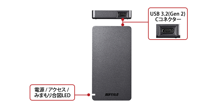 バッファロー SSD-PGM1.0U3-BC USB3.2(Gen2) ポータブルSSD Type-A＆C 1.0TB ブラック デスクトップPC