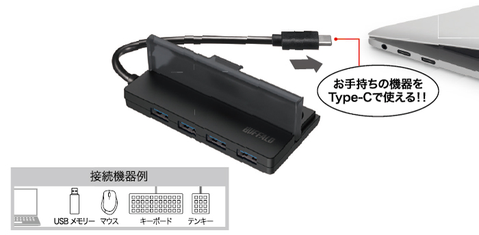 お手持ちの機器をType-Cで使用可能