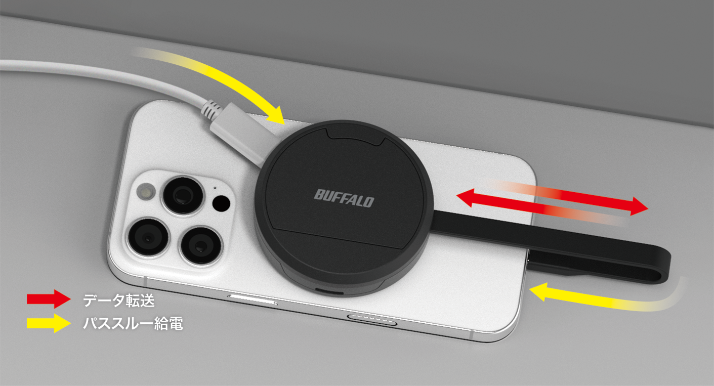 カードリーダーとして使いながらスマホ充電が可能なので、大容量のデータ転送時も安心
